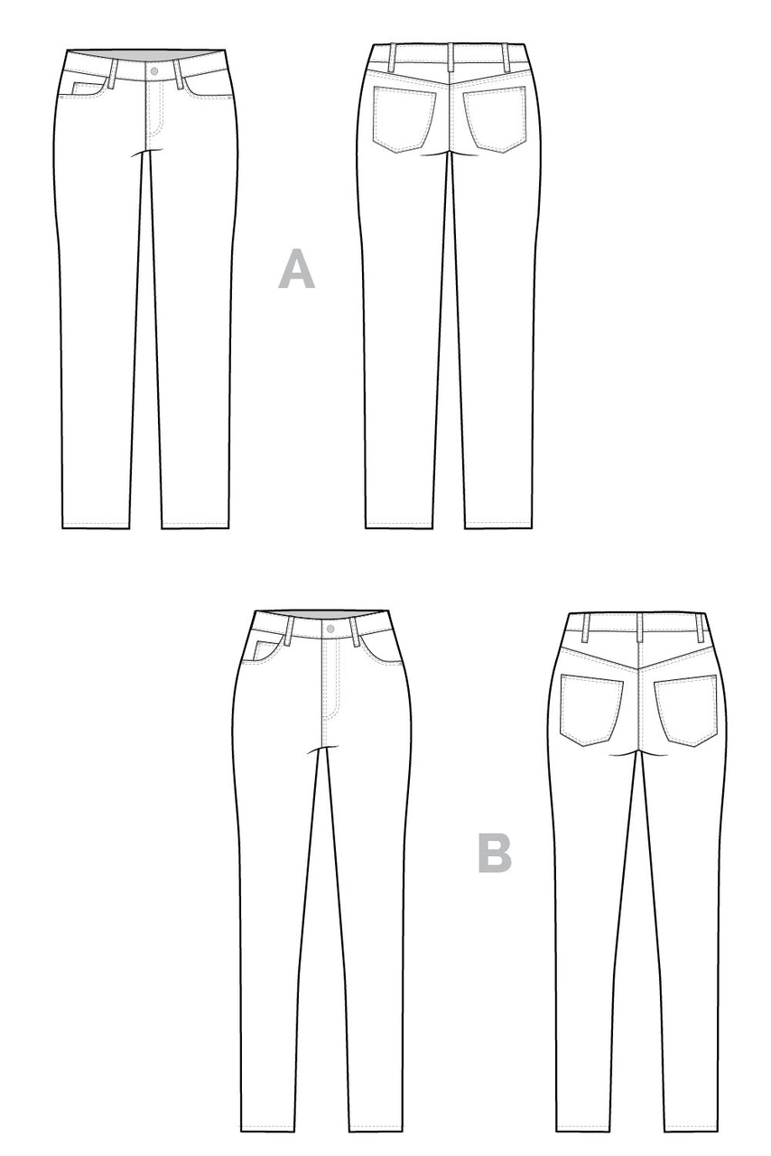 Ginger Skinny Jeans pattern // Technical flats // Closet Case Patterns