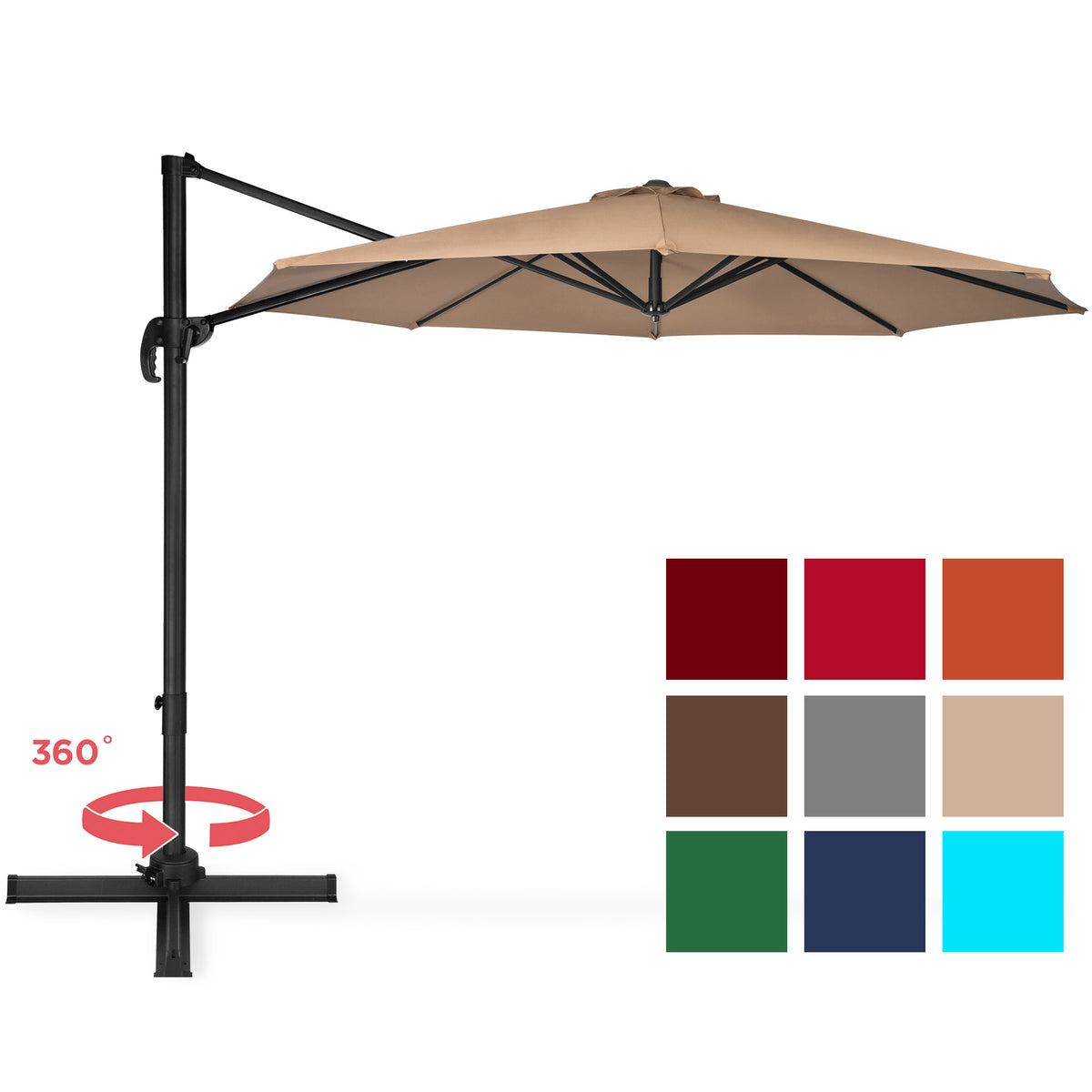 10ft 360 Degree Rotating Cantilever Offset Patio Umbrella w/ Tilt ...