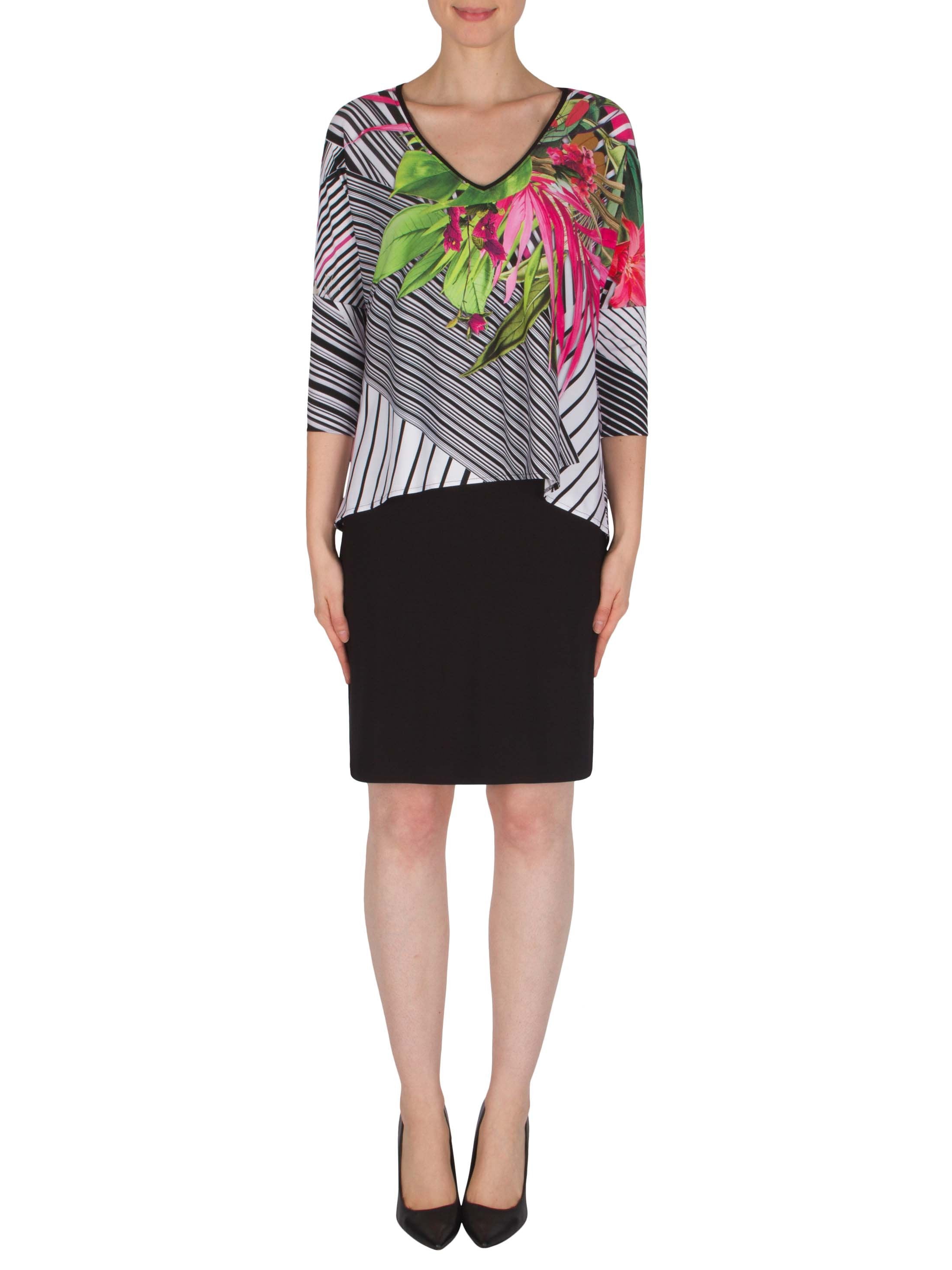 Joseph Ribkoff Black/White/Pink Dress with Printed Over layer