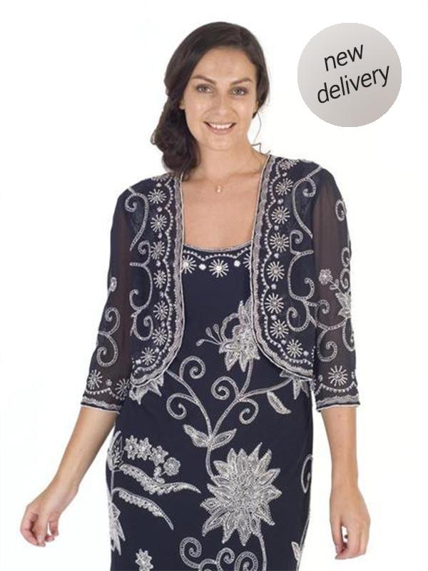 Navy/Ivory Embroidered and Beaded Bolero