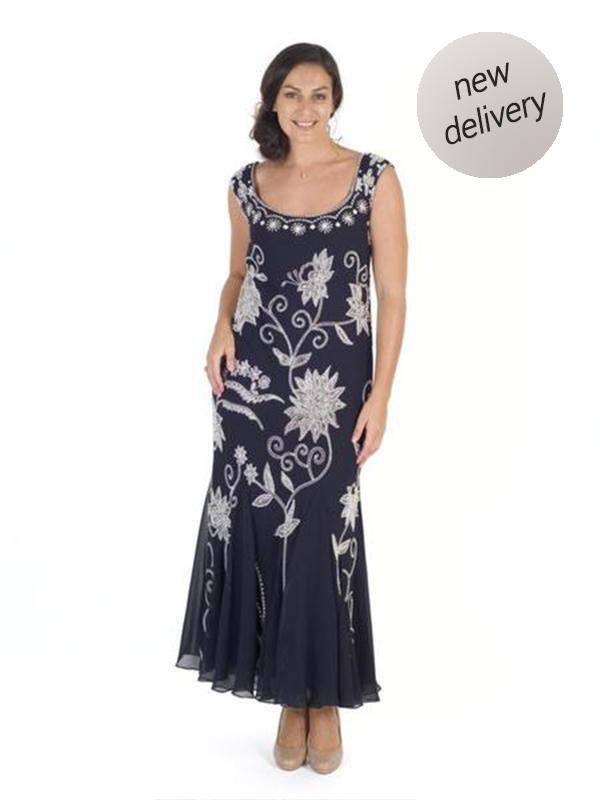 Navy/Ivory Embroidered and Beaded Dress