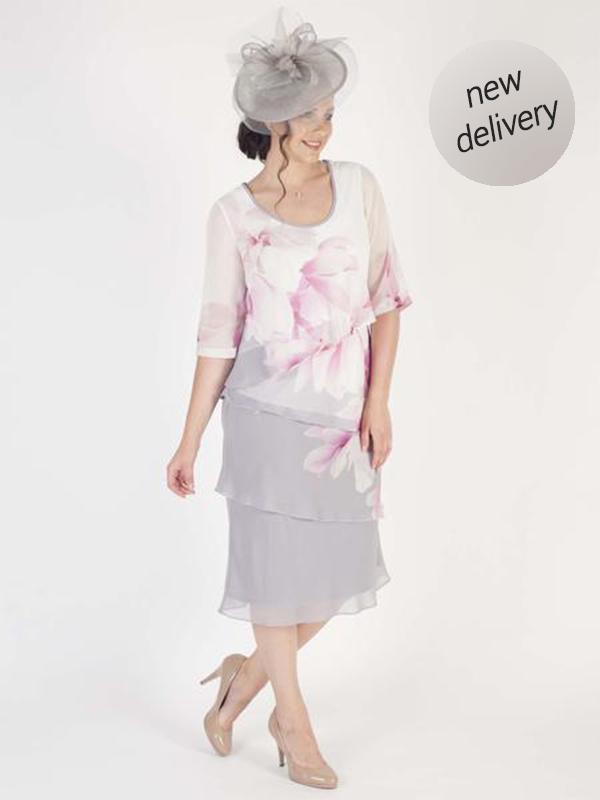 Dove Grey/Rose Pink/Ivory Garland Border Detail Multi Layered Dress