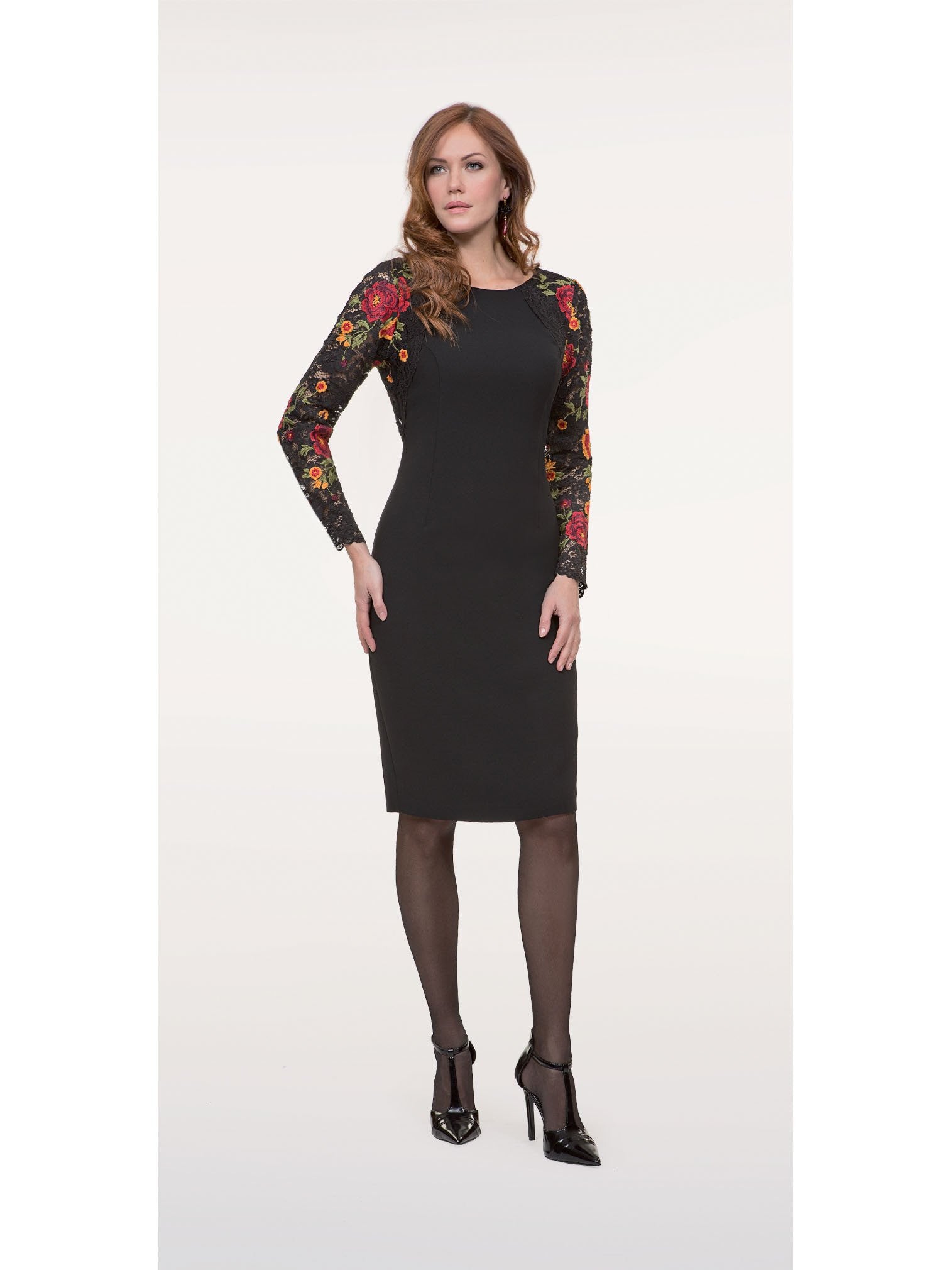Michaela Louisa Black Embroidered Sleeve Dress