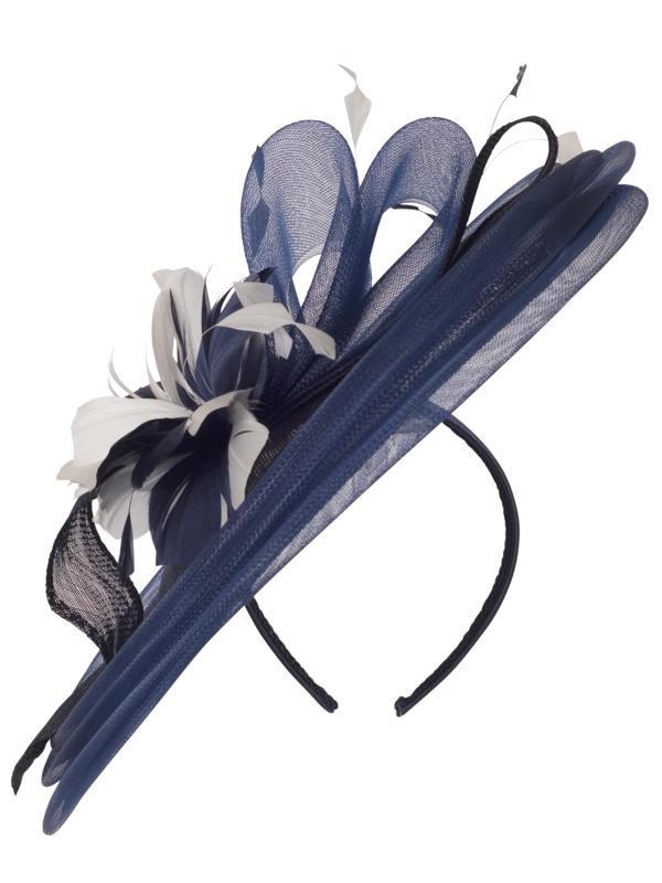 Navy/Ivory Flower Feather Hatinator