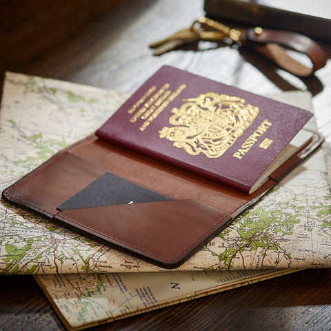 personalised leather passport holder man gun bear