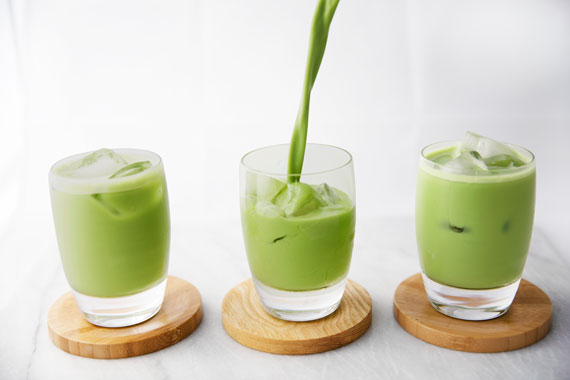 Pour iced matcha latte Encha with oat milk