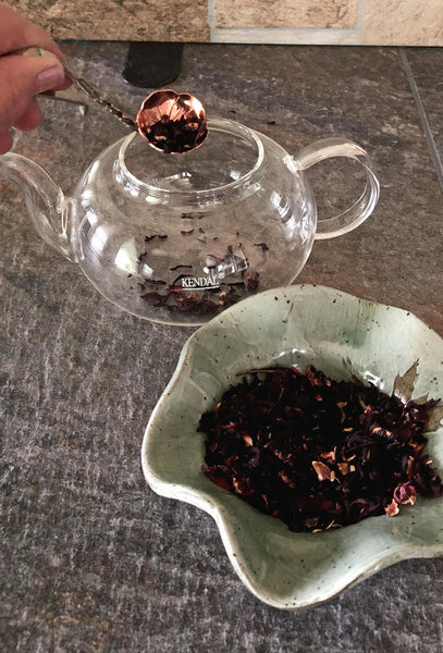 Copper Tea Measure and Pottery