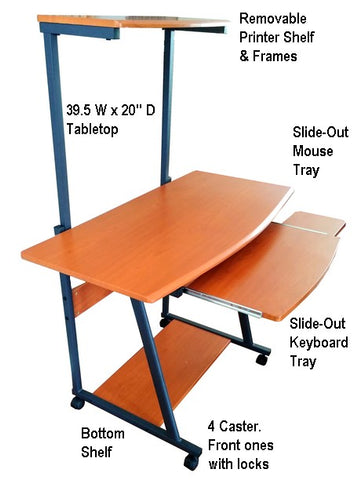 S 40lc 40 Mobile Computer Desk With Hutch Printer Shelf Light