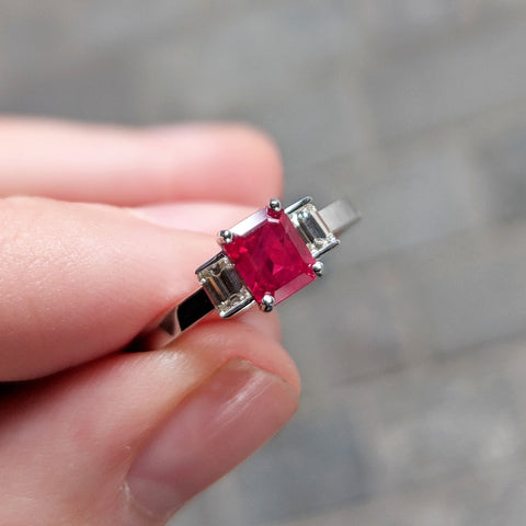Diamonds & Red Ruby Engagement Ring