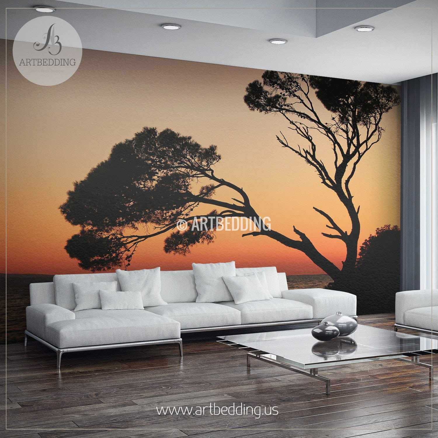 Sunset Tree Silhouettes Self Adhesive Photo Mural Artbedding