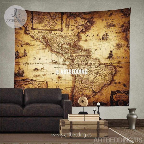 Ancient World Map Wall Tapestry Vintage World Map Wall