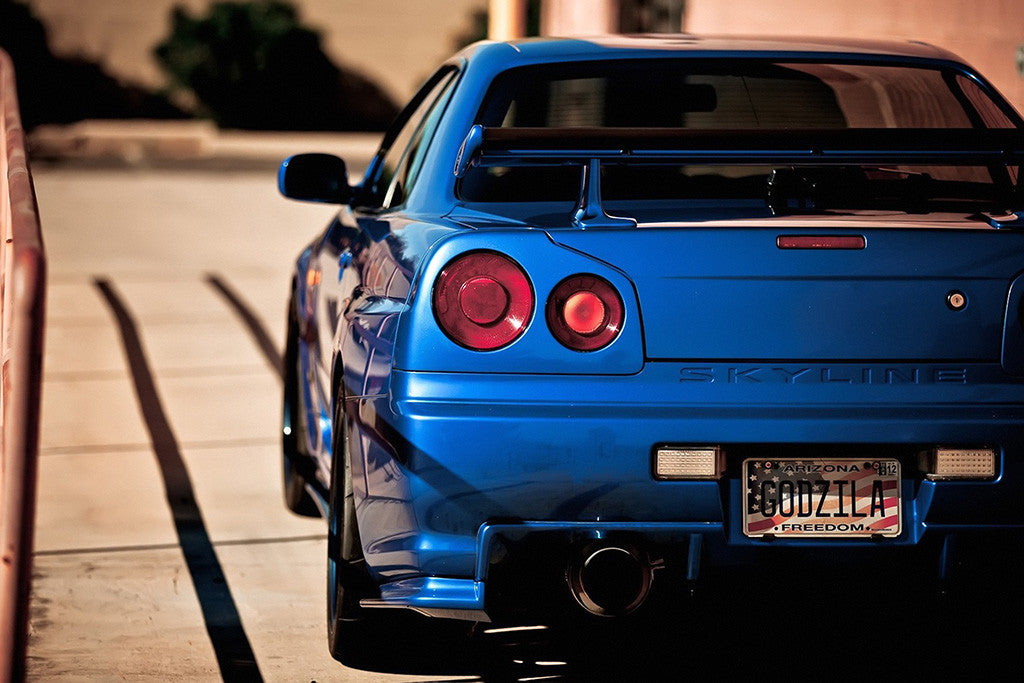 Nissan GTR R34 Blue Car Sunset Poster - My Hot Posters