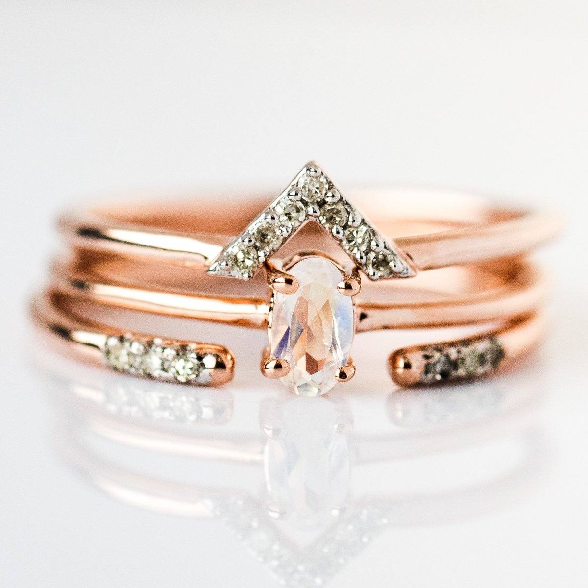 local eclectic Diamond & Moonstone Stacking Ring Set
