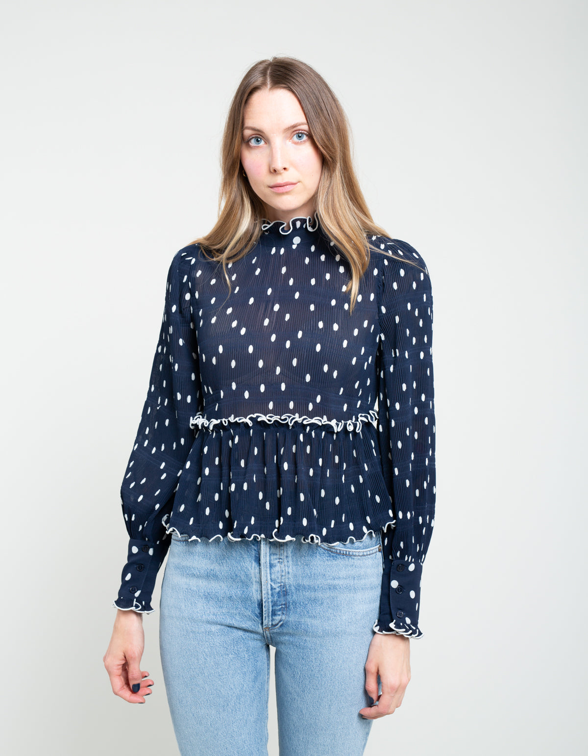 Ganni Pleated Georgette Blouse Total Eclipse – Still Life
