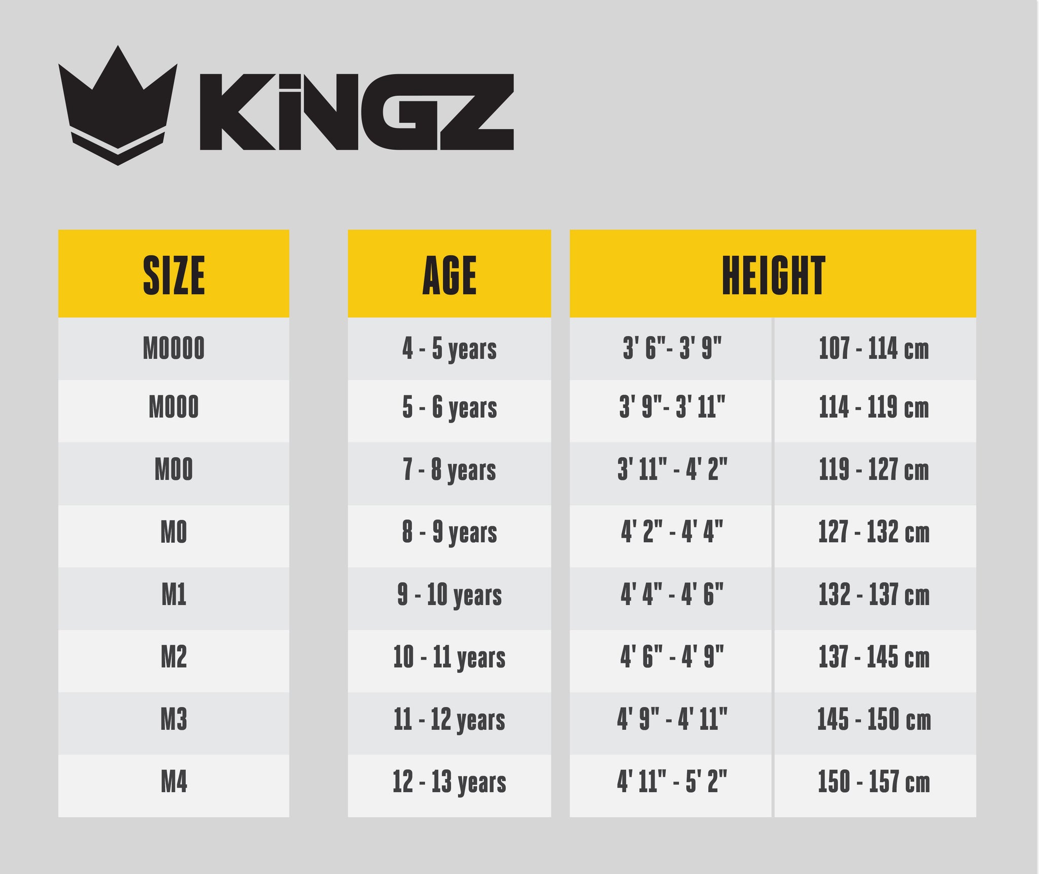 Kingz Bjj Gi Size Chart