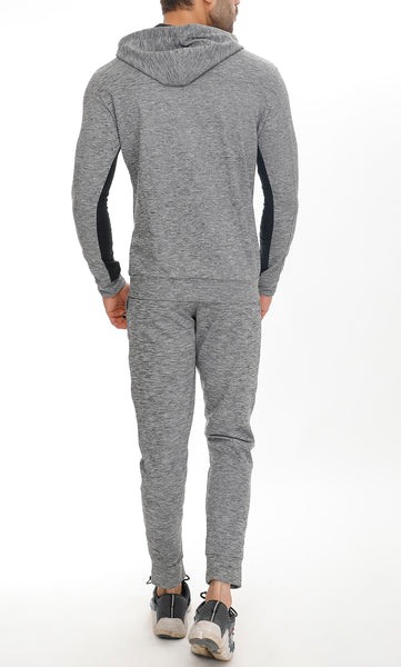 Grey Texture Tracksuit with Black Stripes - Yogue Activewear