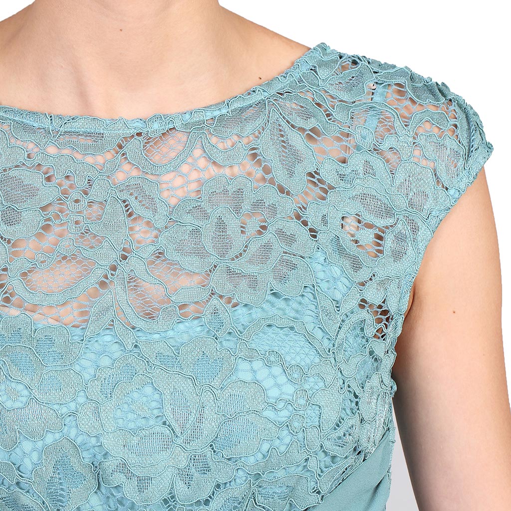  Duck  Egg  Blue  Lace Top Chiffon Bridesmaid  Cocktail Dress  