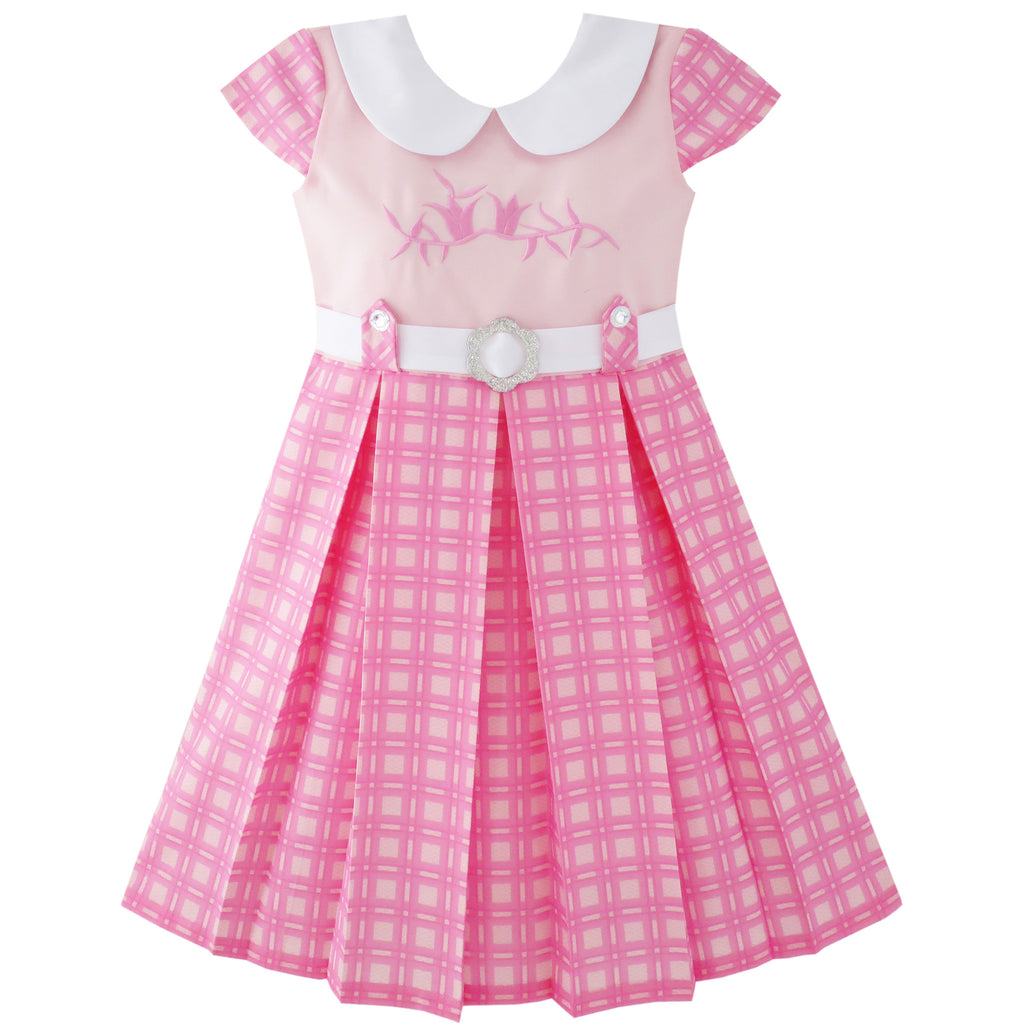 Girls Dress Pink Belted School Pleated Hem – Sunny Fashion