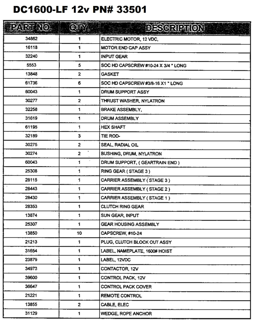 DC1600LF parts list, old
