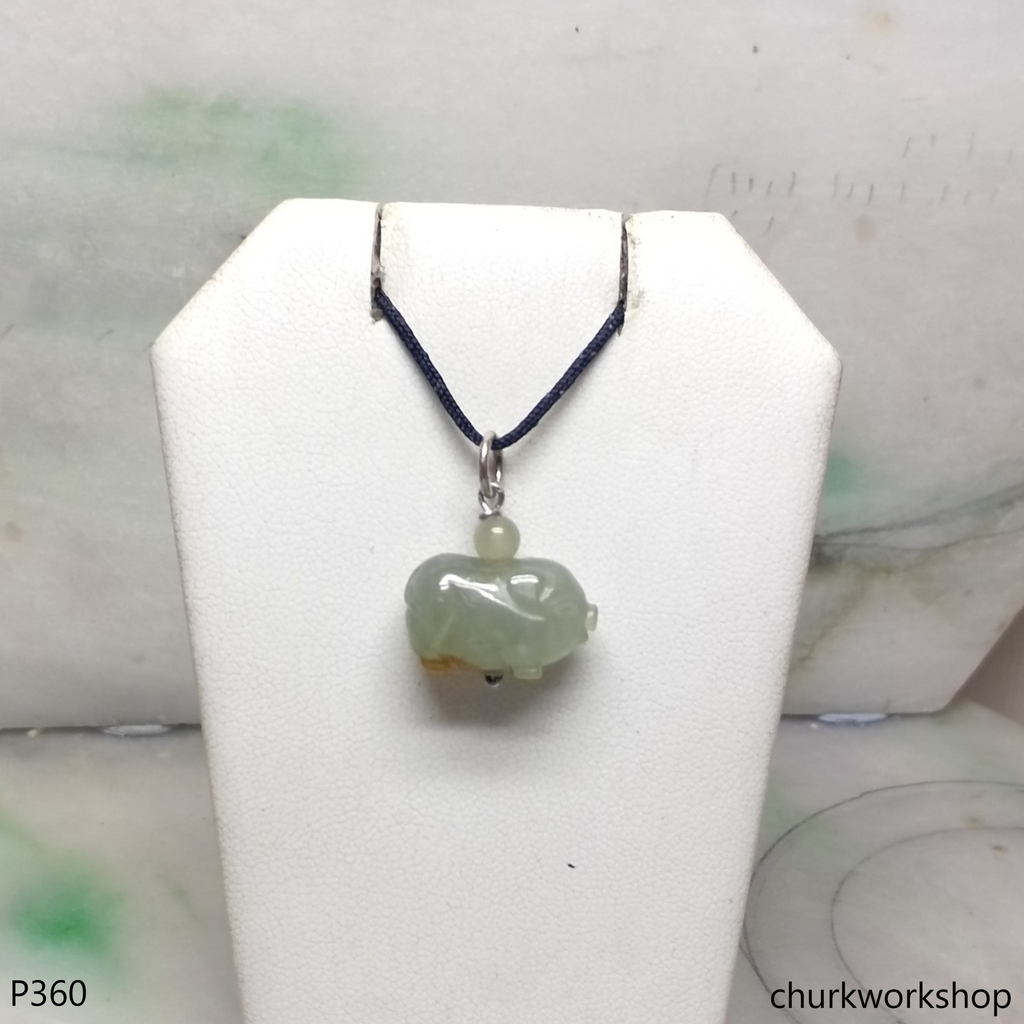 Jade pig pendant with silver bail – Churk Work Shop