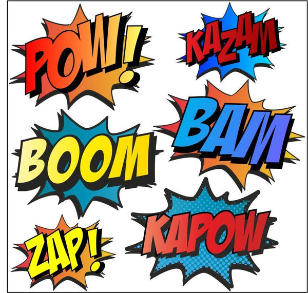 Superhero COMIC WORDS RETRO KAPOW BOOM ZAP BAM Wall Art Sticker Kit de ...