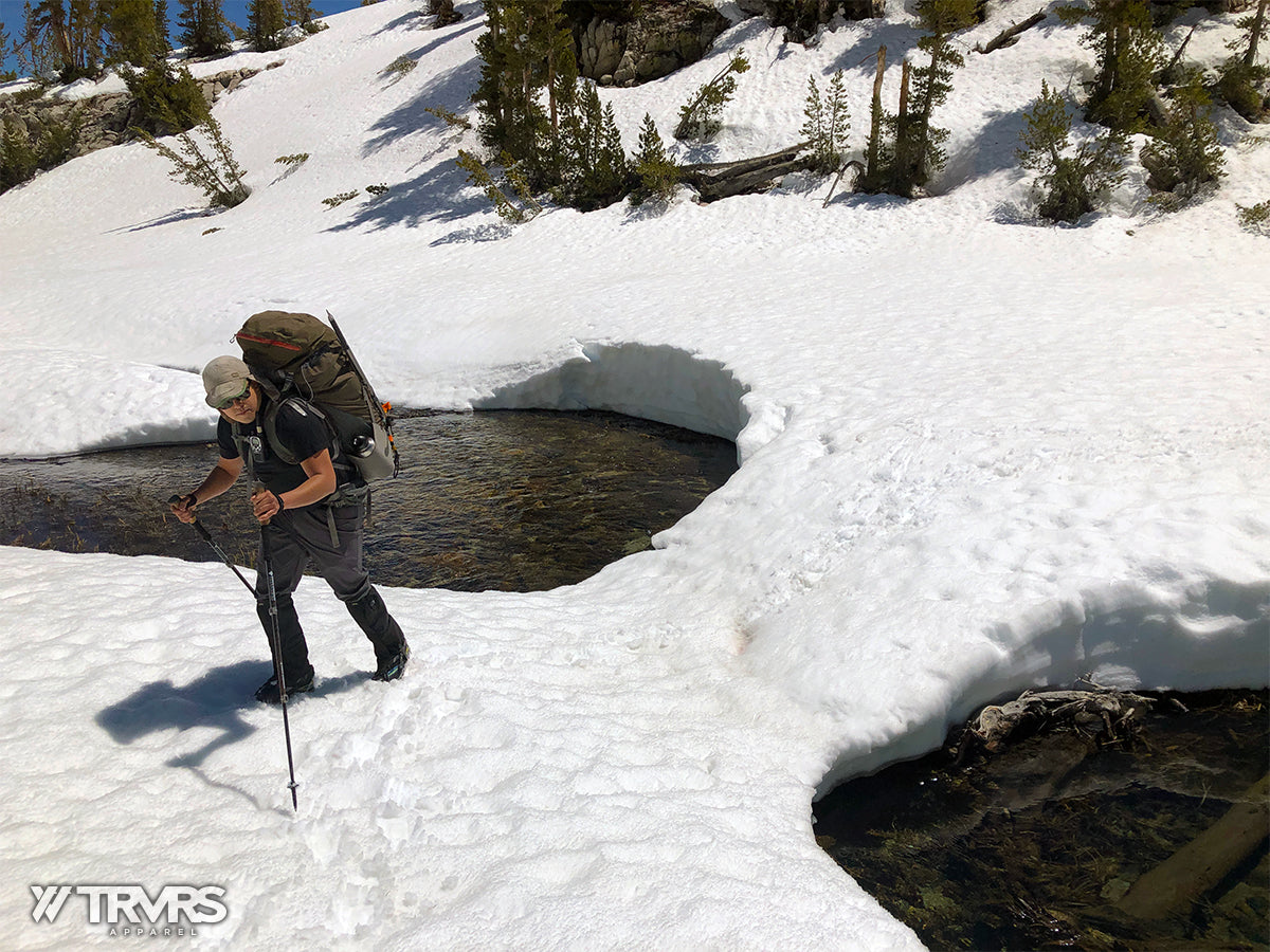 Snow Bridge Along route to Treasure Lakes - Medial Moraine - Little Lakes Valley - Inyo National Forest - Sierra Nevada Mountains | TRVRS Apparel