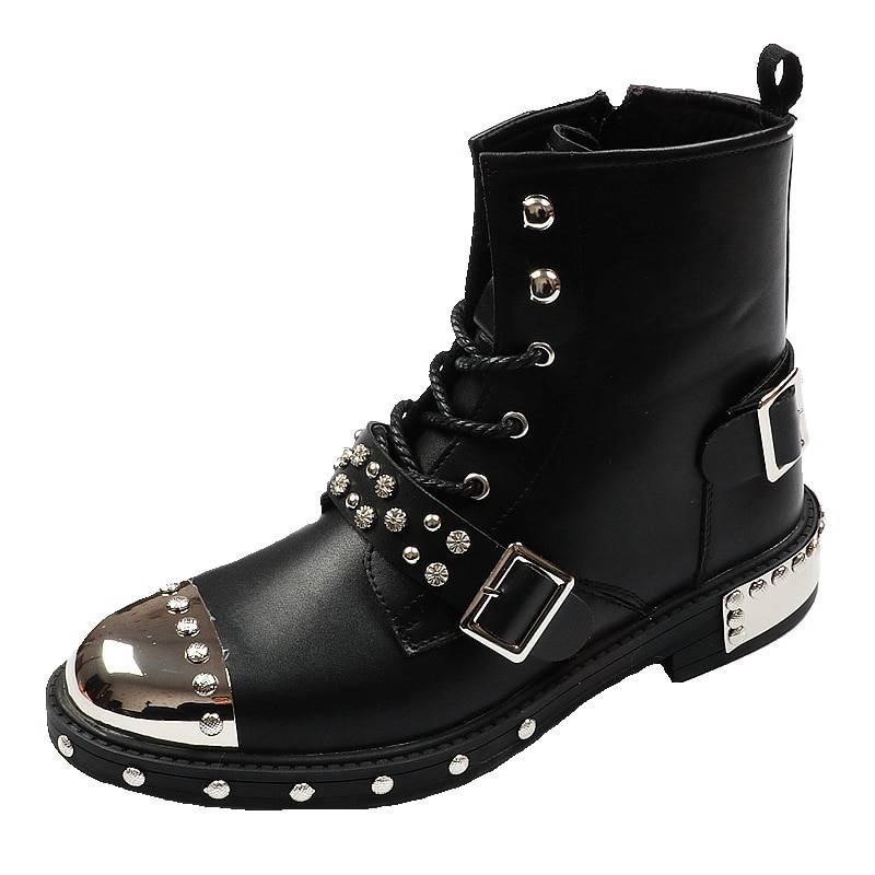 Black Rivets Punk Metal Toe Style Men Boots – FanFreakz