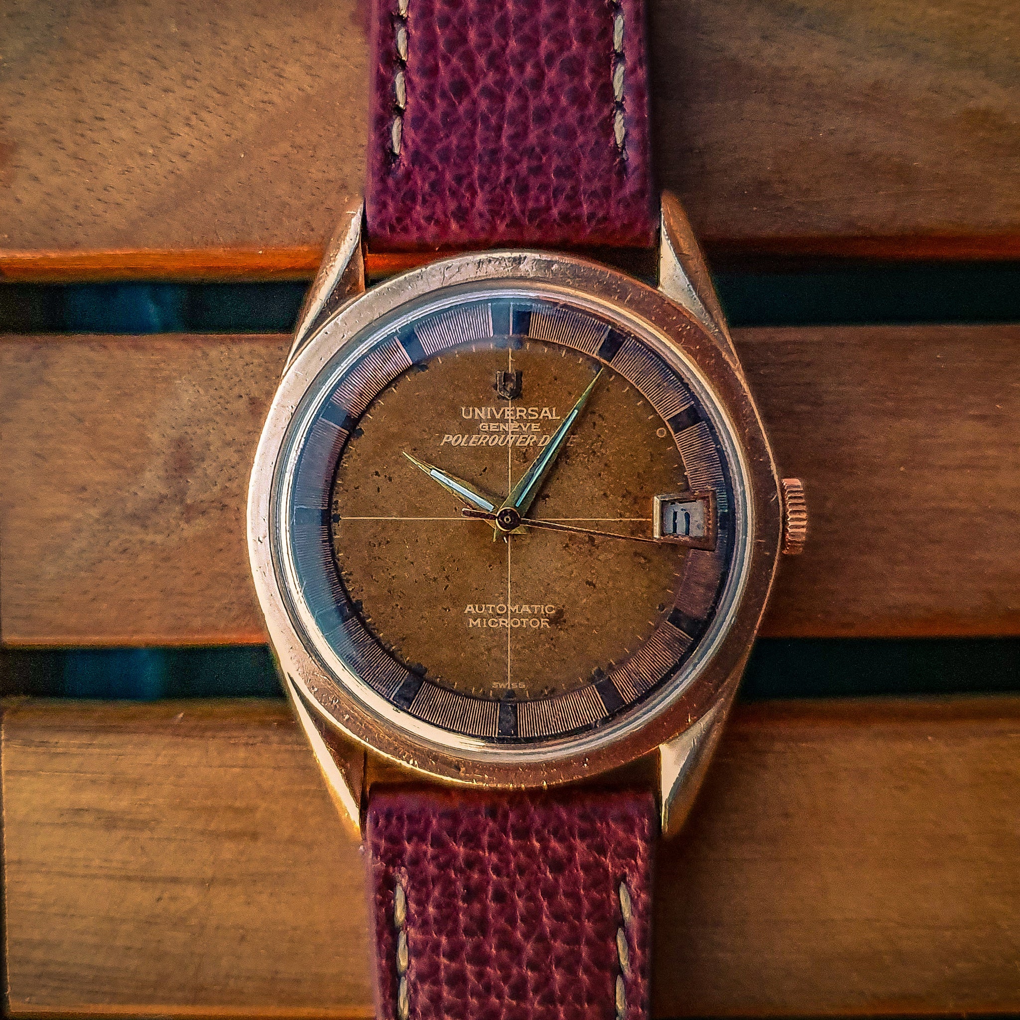 vario italienisches Lederarmband Universal Geneve Vintage Uhr