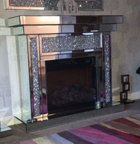 Diamond Crush Mirrored Electric Fireplace Mirrored Furniture