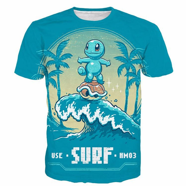 Pokemon Cute Zenigame Squirtle Surf Blue Summer T-Shirt