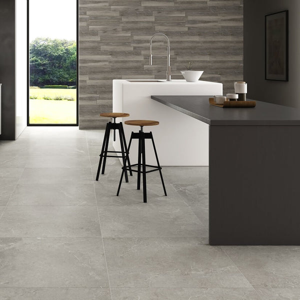 Large Grey Rectified Kitchen Tiles - Marble Effect Finish
