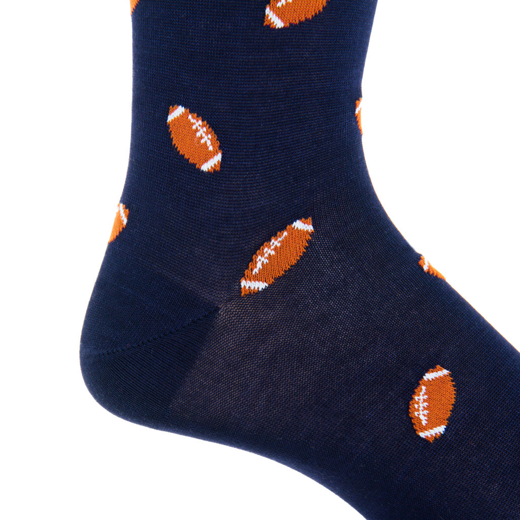 Classic Navy with Burnt Orange Football Cotton Sock Linked Toe Mid-Calf ...