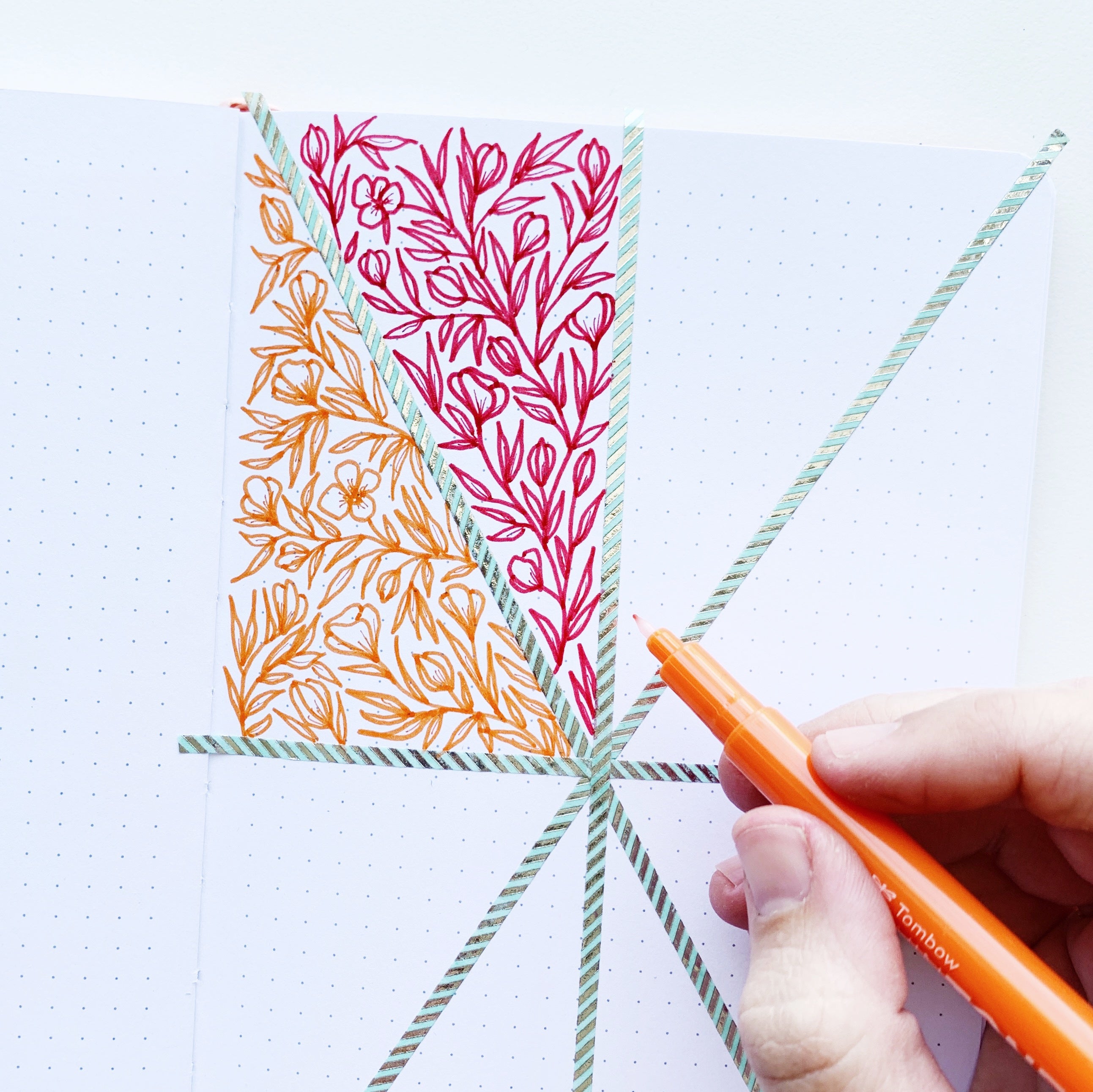 Learn how to create a geometric floral page using Washi tape with Adrienne from @studio80desgin!
