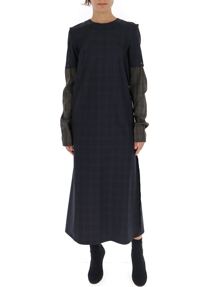 Maison Margiela Checkered Two Tone Sleeve Maxi Dress In Black | ModeSens