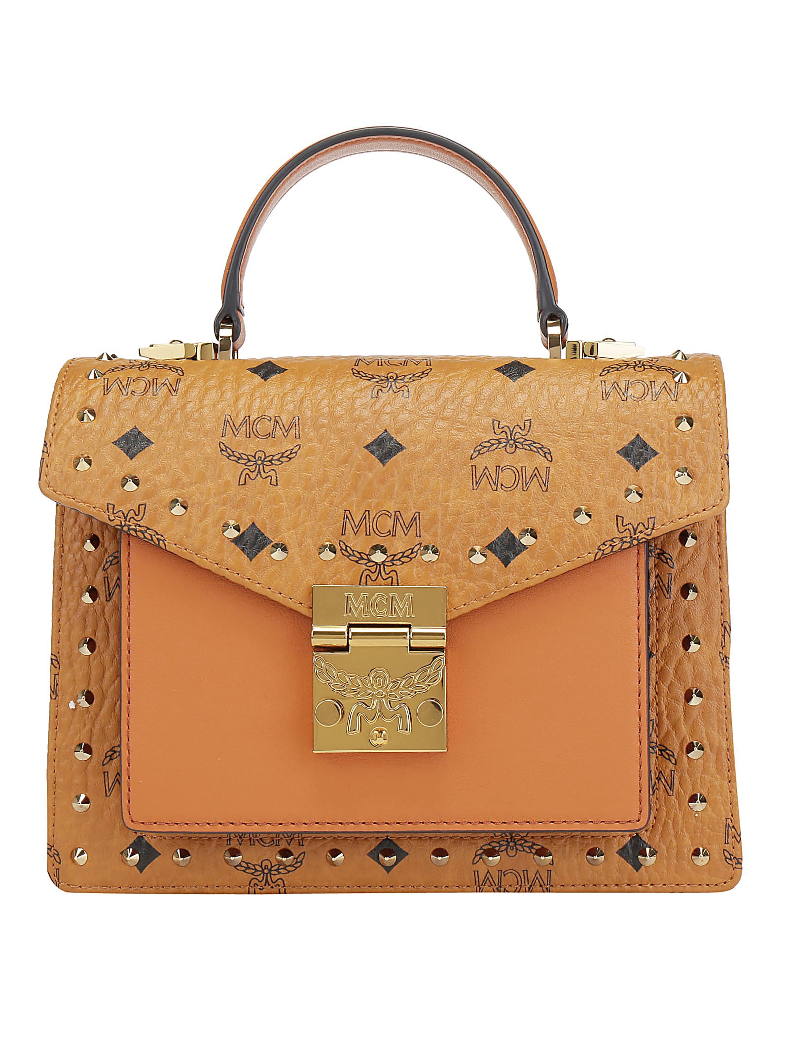 Mcm Patricia Studded Satchel Bag In Brown | ModeSens