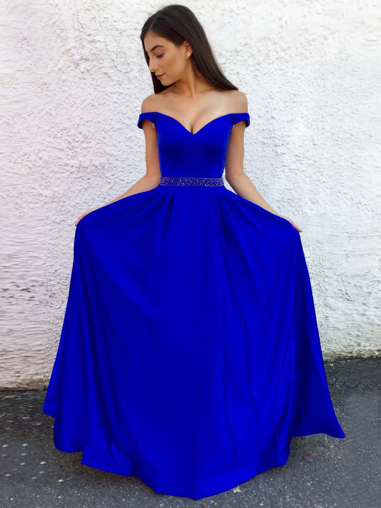 2019 Royal  Blue  Long Prom  Dresses  Off the shoulder A line 