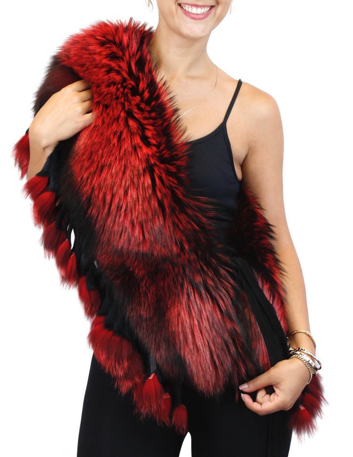 Red Dyed Silver Fox Fur Collarshawlwrap With Matching Fur Fringe The Real Fur Deal 
