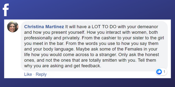Facebook post from Christina Martinez about asking tough questions about your demeanour as a male massage therapist