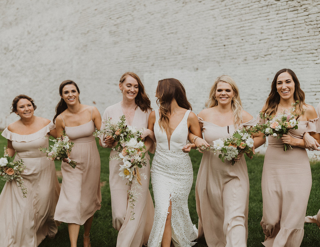 Real bride wedding dress and bridal party