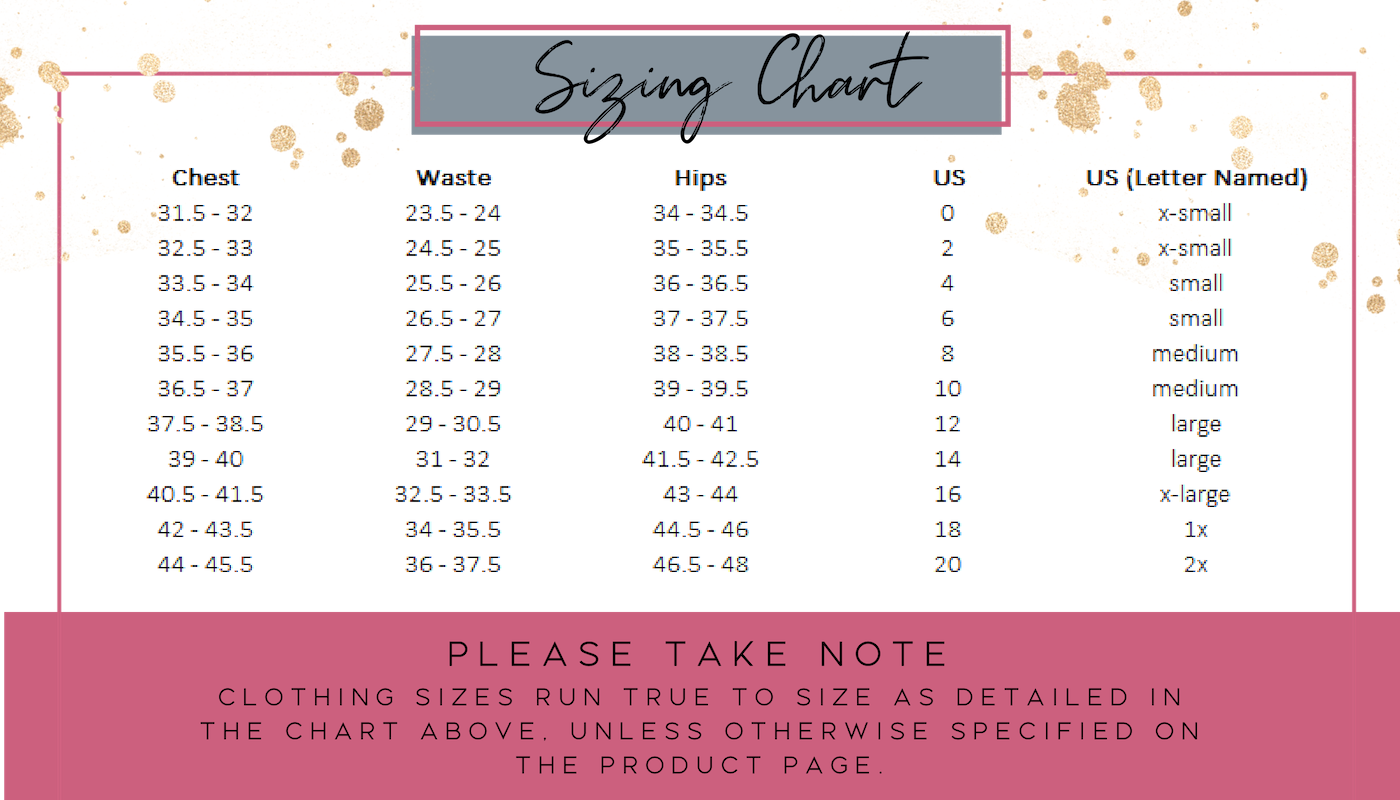 Sizing Chart - Lizzy's Pink Boutique