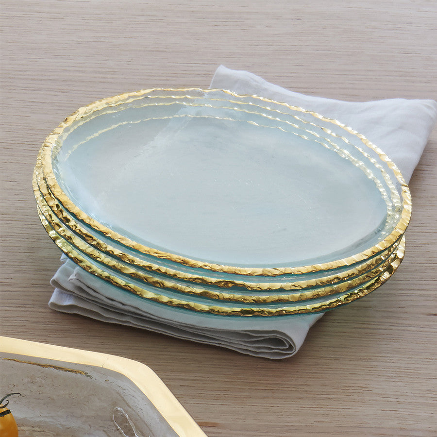 Artisan Glass Salad Plates, Gold Rim Edgey by Annieglass