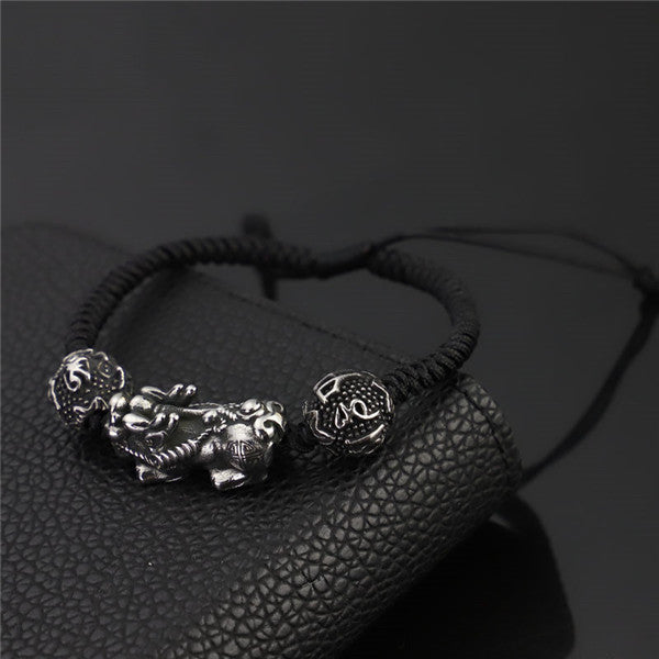  Fashion Pixiu bangle stainless steel beads punk hip-hop bracelet jewelry adjustable rope bracelet