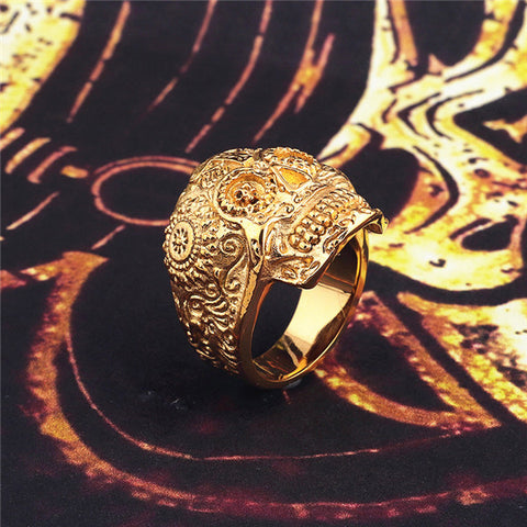 Gothic cross men ring gold biker party viking punk stainless steel jewelry skull ring 