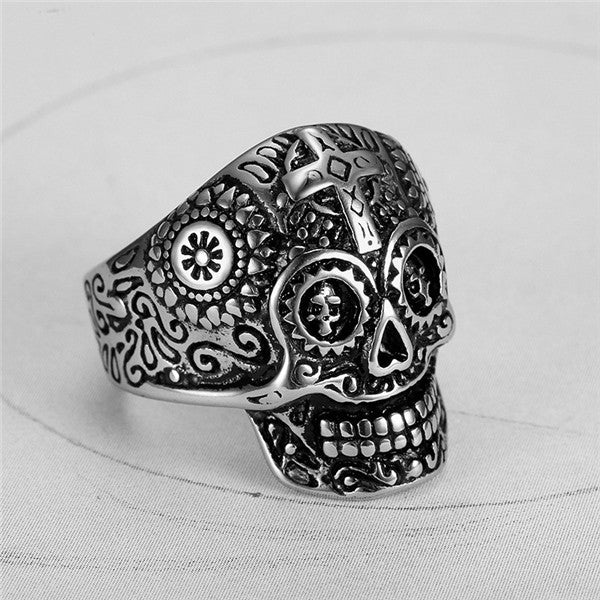 Gothic cross punk unique men ring biker viking stainless steel Skeleton jewelry skull ring