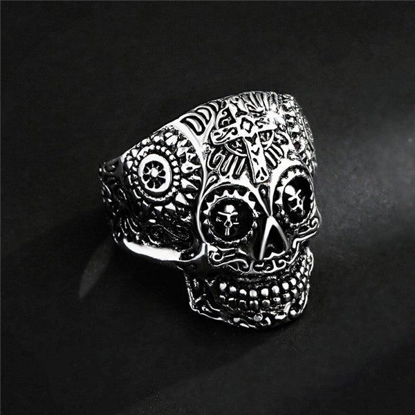 Gothic cross punk unique men ring biker viking stainless steel Skeleton jewelry skull ring