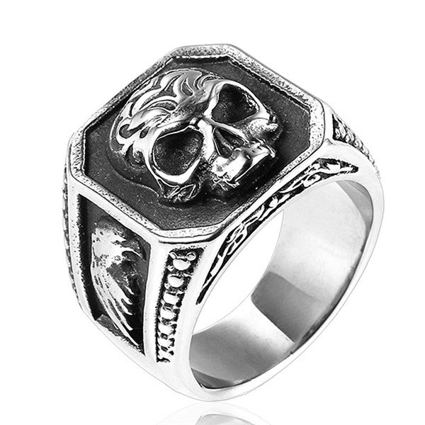 Gothic vintage punk men ring biker viking stainless steel eagle jewelry skull ring 1