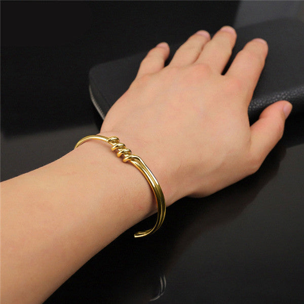 Knot bangle gold silver wire bangle charm jewelry gift punk stainless steel men wrist bracelet 01