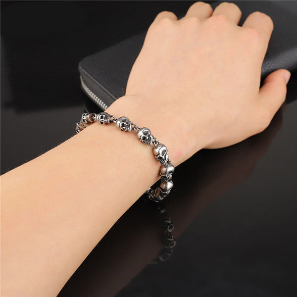 Viking stainless steel chain gothic skull bracelet punk wristband biker jewelry bangle bracelets 01