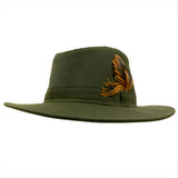 olney wax explorer olive summer rain hat with feathers