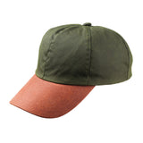 olive green wax sports cap with brown peak